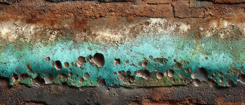 Rusty copper surface with turquoise patina oxidation texture