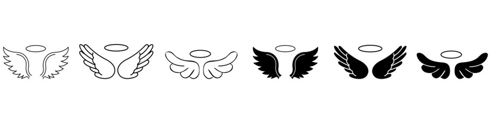 Obraz premium Angel wings icon vector set. paradise illustration sign collection. nimbus symbol. Wings and nimbus logo.