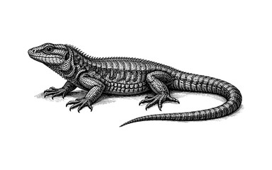 Fototapeta premium Detailed black and white illustration of a spiny lizard on a white background