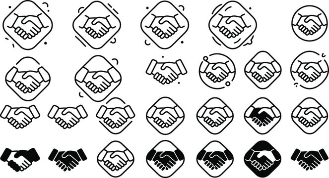Variety of handshake and fist bump icons in different styles and formats