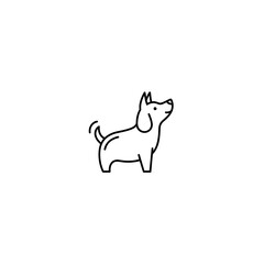 Fototapeta premium Small standing dog linear icon outline style with illustration, standing