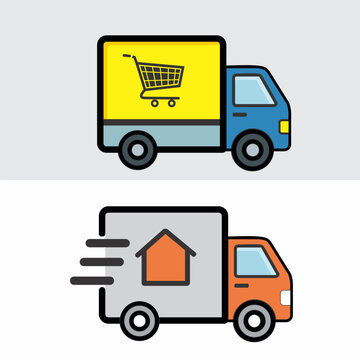 Delivery Truck and Fast Shipping Icon Set Flat Vector Illustration