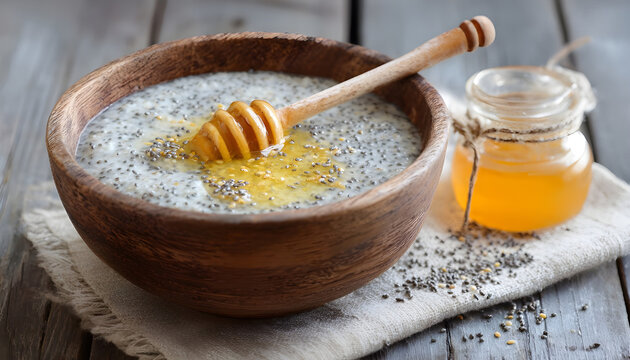 Delicious bowl of poppy seed porridge with honey, symbolizing a healthy and comforting breakfast