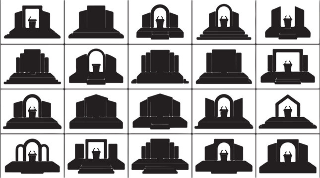 Collection of various black silhouette tombstone designs with different shapes and details.