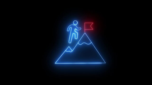 File #: Knickerbocker success icon animation of person on mountain peak with flag.