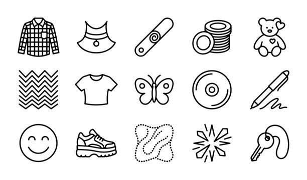 Hand-Drawn Icon Set: Clothing, Accessories, and Objects, Vector Graphics for Design