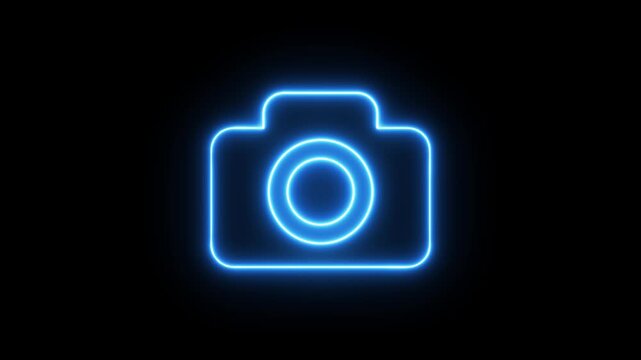 File #: Knickerbocker camera icon isolated and film themes. Social media video camera icon for app. Glowing camera frame pictogram photograph animated.