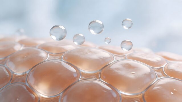 Closeup of skin cells with water droplets