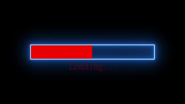 loading bar icon animation glowing neon white and blue color uploading and downloading updating sign symbol on black background,with k video animation