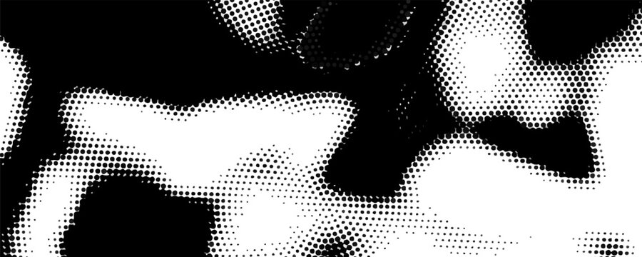 Abstract black hexagon halftone wave pattern with diagonal flow on white background