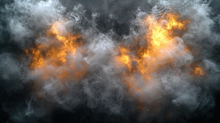 Fototapeta premium Bright flames flicker amidst thick smoke creating a dramatic and mesmerizing atmosphere