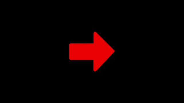Minimalist red arrow pointing right animated on black background, for ui pointer, direction navigation