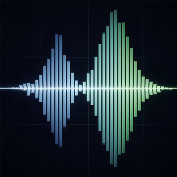 Audio waveform visualization on a dark background, digital sound waves.