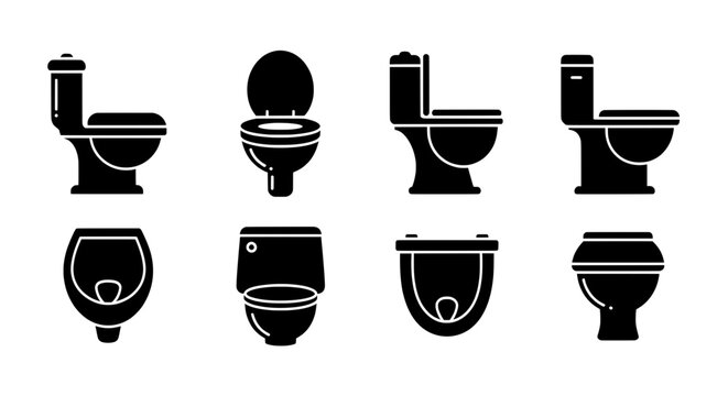 Toilet Icon Collection - Black Toilet Silhouette Vector Set Isolated on Transparent Background