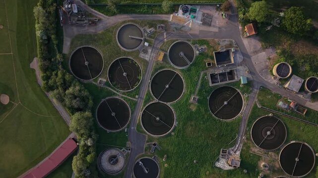 Wastewater Treatment Facility Aerial View on Sunny Day
