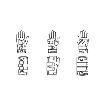 Wrist support brace orthopedic medical splint outline icon collection