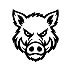 Logotipo con dibujo minimalista con líneas de la cabeza de un jabalí enojado mirando de frente © teracreonte