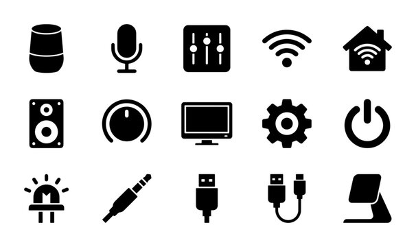 Smart Home Technology Icons Set, Digital Gadgets Vector Graphics, Connectivity Symbols
