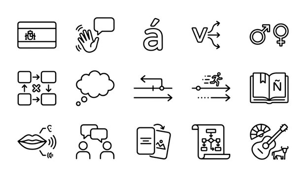 Language Learning Icons: Communication, Culture, and Education Vector Set