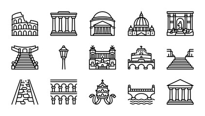 Iconic Rome Landmarks Collection, Vector Building Set, Italian Architecture Icons © Jahidul