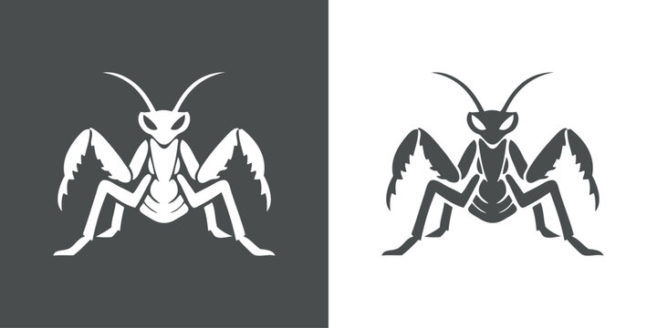 Logo con dibujo minimalista con siluetas de una mantis religiosa vista de frente 