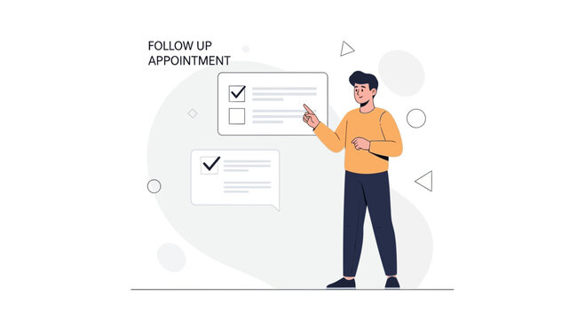 Man pointing at checklist for follow up appointment, digital illustration