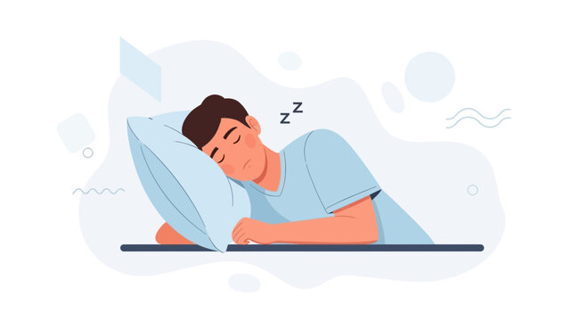 Man Sleeping Peacefully On Pillow, Calm Rest Illustration