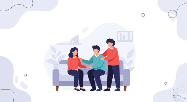Supportive Trio On Sofa: Comforting, Connection, Caring, Community