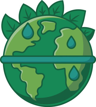 A stylized green earth globe with water drops and leaf foliage representing sustainability for World Environment Day.