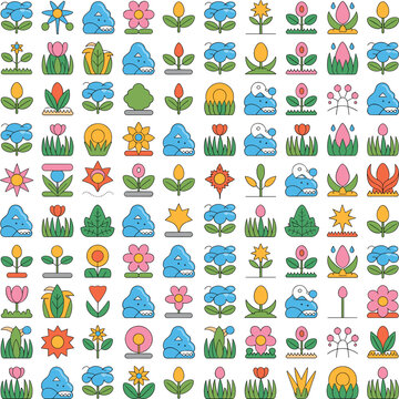 A repeating pattern of various stylized botanical icons and flowers celebrating sustainability for World Environment Day.