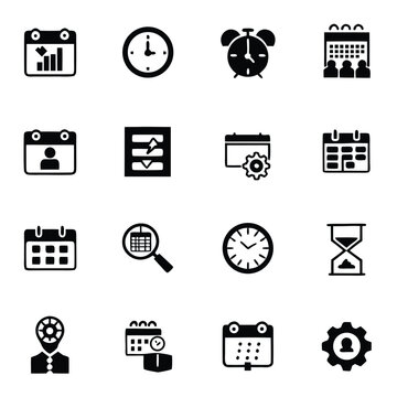 Flat Line Time and Schedule Icon Set