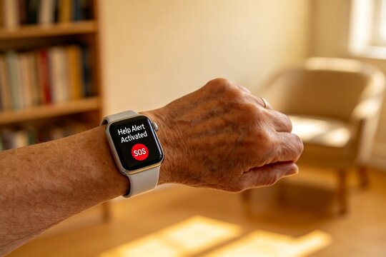 Smartwatch showing help alert on wrist