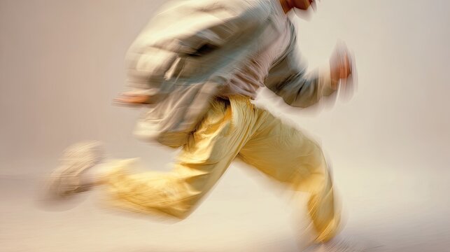 Blurred motion of a person running, captured mid-stride