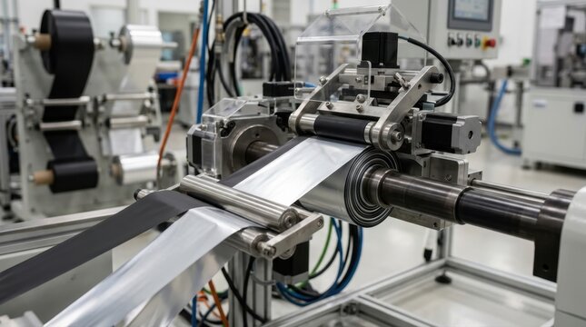 Industrial manufacturing machine processing thin film material in a factory