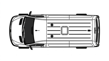 Top view of a white cargo van with roof rack details. © Woto