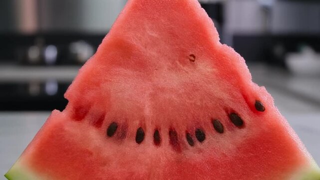 Fresh Watermelon Slice Resting on Kitchen Counter