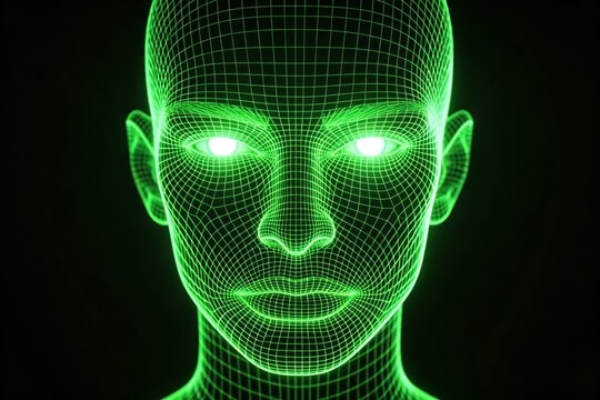 Green digital human wireframe face