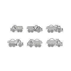 Various construction dumper trucks carrying loads outline icons with transport © Rimo