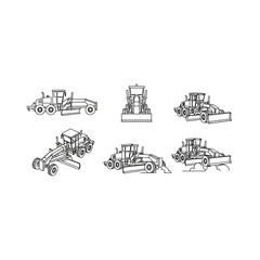 Obraz premium Construction road machinery and heavy equipment icon set with construction