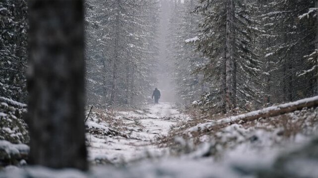 Sasquatch silhouette in the snowy wilderness