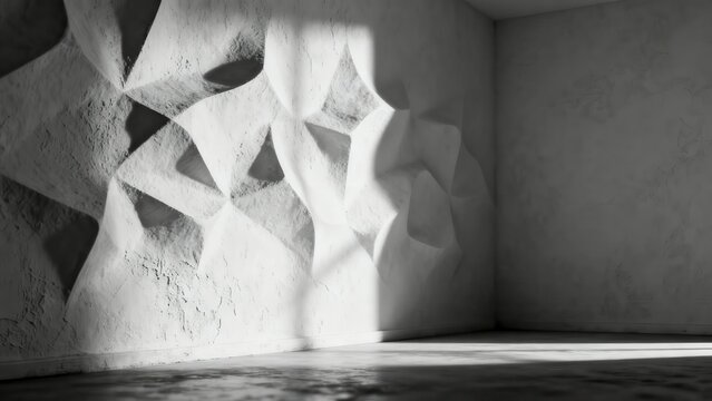 Abstract geometric pattern on a textured wall with light and video game character play