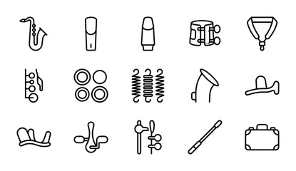 Musical Instrument Parts Icons, Woodwind & Brass Accessories, Vector Graphics Set © Noshin