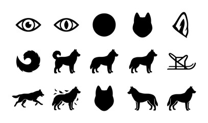 Dog Breed Icons Set, Husky Silhouette Graphics, Animal Vector Collection, Pet Graphics © Noshin