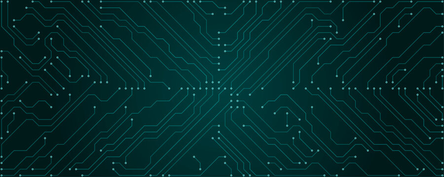 Abstract teal circuit board pattern with subtle glowing points on dark background technology concept