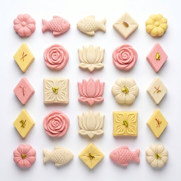 Traditional Bengali Shondesh Milk Sweet Assortment Isolated on White Background