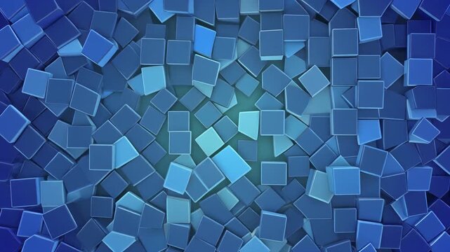 A mesmerizing abstract background composed of numerous light and dark blue cubes, creating a dynamic and dimensional visual experience with depth and texture
