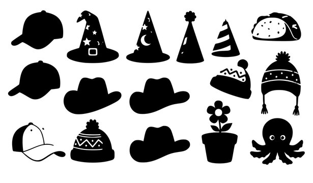 Cute cartoon hats vector illustration colorful playful headwear collection isolated on white