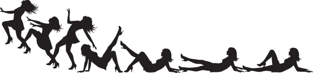 Female silhouettes in dynamic dance and posing sequence showing movement flexibility and expressive body language in artistic lifestyle concept © Shahed Vector Mint