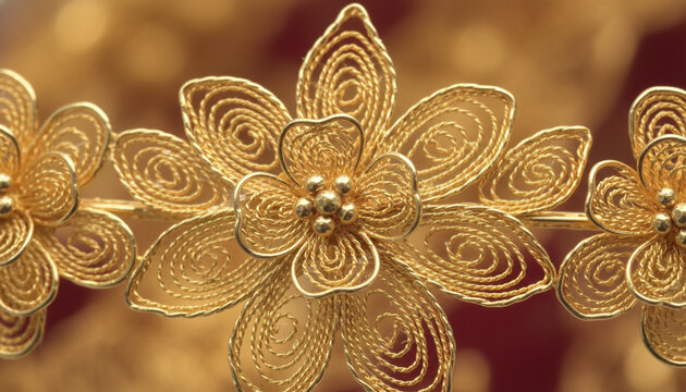 24k gold filigree jewelry texture with twisted wire transparent floral lace