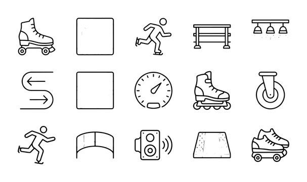 Roller Skating Icons, Sport Equipment Vector Set, Fitness Activity Graphics, Outdoor Recreation Elements